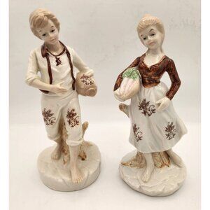 Vintage Porcelain Figurines - Boy With Jug & Girl With Basket - 7.5" Tall - Hand